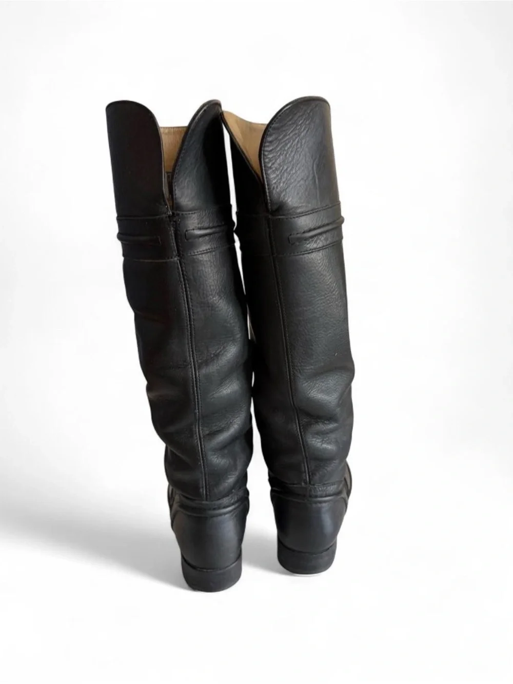 VINTAGE FRYE MELISSA TRAPUNTO TALL LEATHER BOOTS - BLACK SIZE 5.5